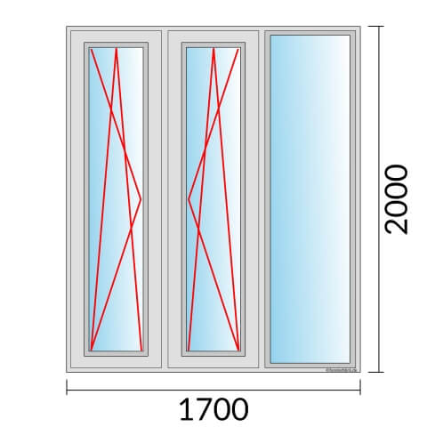 Dreiflügeliges Fenster 170x200 cm mit Dreh-Kipp-Links & Dreh-Kipp-Rechts & mit Festverglasung im Rahmen