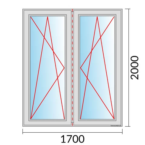 Zweiflügeliges Fenster 170x200 cm mit Dreh-Kipp-Links & Dreh-Kipp-Rechts Öffnung & Stulp