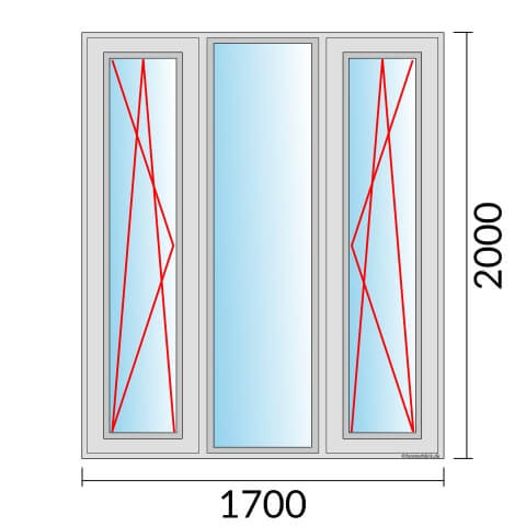 Dreiflügeliges Fenster 170x200 cm mit Dreh-Kipp-Links & mit Festverglasung & mit Dreh-Kipp-Rechts