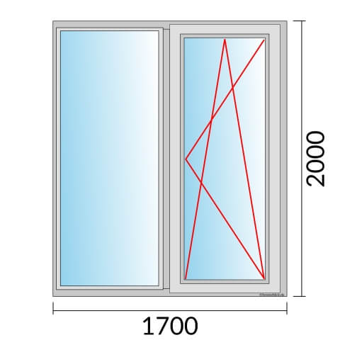 Zweiflügeliges Fenster 170x200 cm mit Festverglasung im Rahmen & Dreh-Kipp-Rechts Öffnung