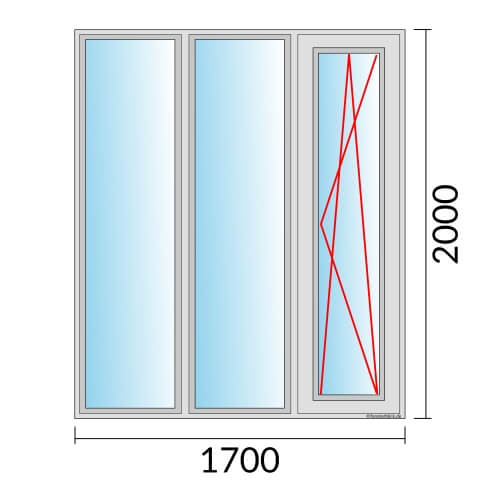 Dreiflügeliges Fenster 170x200 cm mit Festverglasung & mit Festverglasung & mit Dreh-Kipp-Rechts