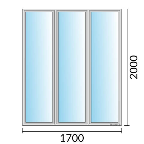 Dreiflügeliges Fenster 170x200 cm mit Festverglasung im Rahmen & mit Festverglasung & mit Festverglasung