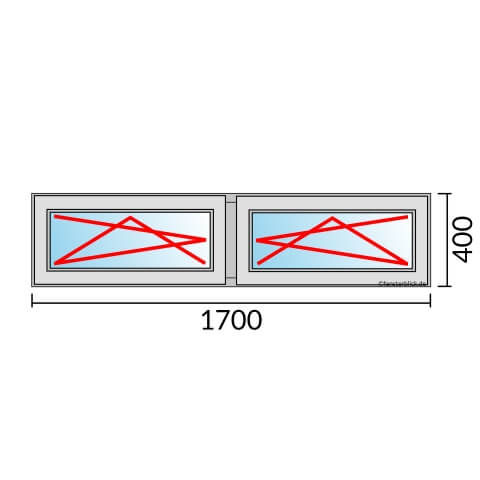 Zweiflügeliges Fenster 170x40 cm mit Dreh-Kipp-Links & Dreh-Kipp-Rechts Öffnung