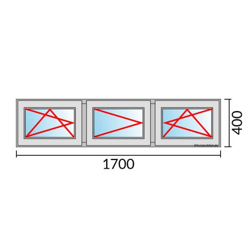 Dreiflügeliges Fenster 170x40 cm mit Dreh-Kipp-Links & Dreh-Links & Dreh-Kipp-Rechts Öffnung