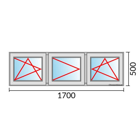 Dreiflügeliges Fenster 170x50 cm mit Dreh-Kipp-Links & Dreh-Links & Dreh-Kipp-Rechts Öffnung