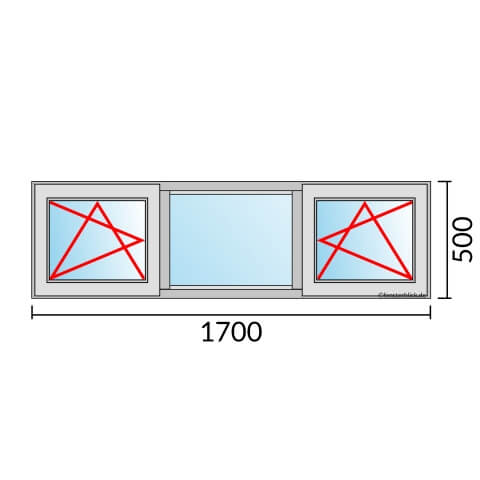 Dreiflügeliges Fenster 170x50 cm mit Dreh-Kipp-Links & Festverglasung & Dreh-Kipp-Rechts Öffnung