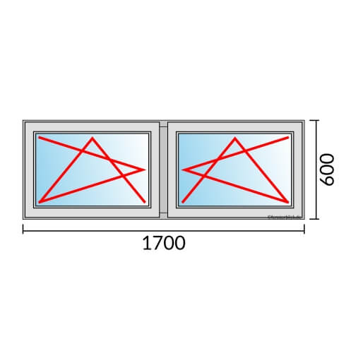 Zweiflügeliges Fenster 170x60 cm mit Dreh-Kipp-Links & Dreh-Kipp-Rechts Öffnung