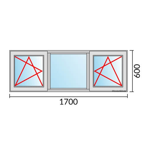 Dreiflügeliges Fenster 170x60 cm mit Dreh-Kipp-Links & Festverglasung & Dreh-Kipp-Rechts Öffnung