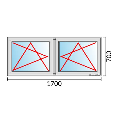 Zweiflügeliges Fenster 170x70 cm mit Dreh-Kipp-Links & Dreh-Kipp-Rechts Öffnung