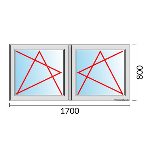 Zweiflügeliges Fenster 170x80 cm mit Dreh-Kipp-Links & Dreh-Kipp-Rechts Öffnung