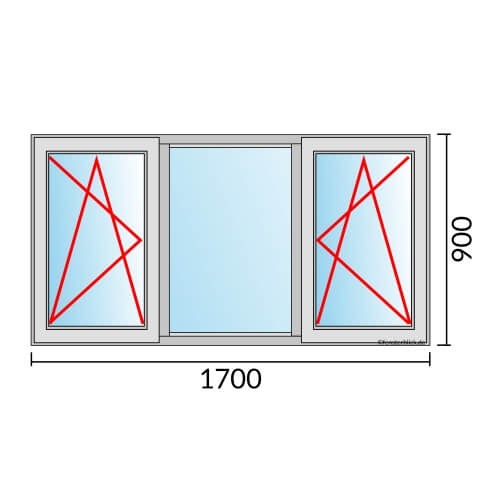 Dreiflügeliges Fenster 170x90 cm mit Dreh-Kipp-Links & Festverglasung & Dreh-Kipp-Rechts Öffnung