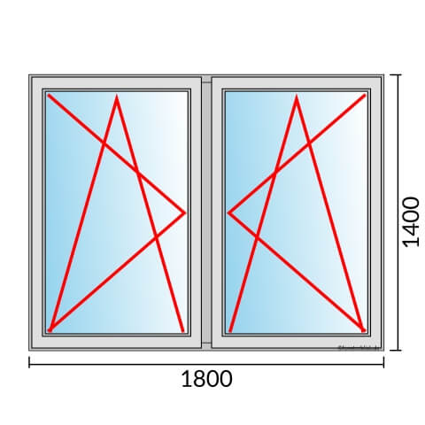 Zweiflügeliges Fenster 180x140 cm mit Dreh-Kipp-Links & Dreh-Kipp-Rechts Öffnung