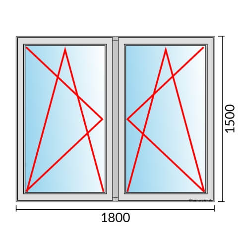 Zweiflügeliges Fenster 180x150 cm mit Dreh-Kipp-Links & Dreh-Kipp-Rechts Öffnung
