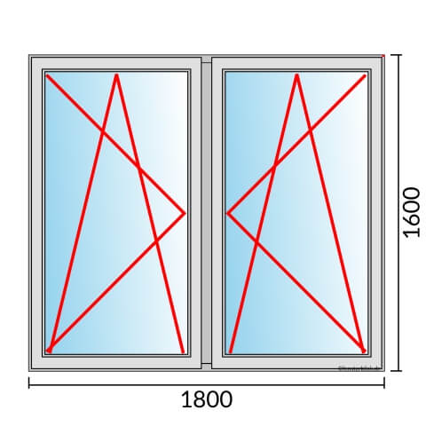 Zweiflügeliges Fenster 180x160 cm mit Dreh-Kipp-Links & Dreh-Kipp-Rechts Öffnung