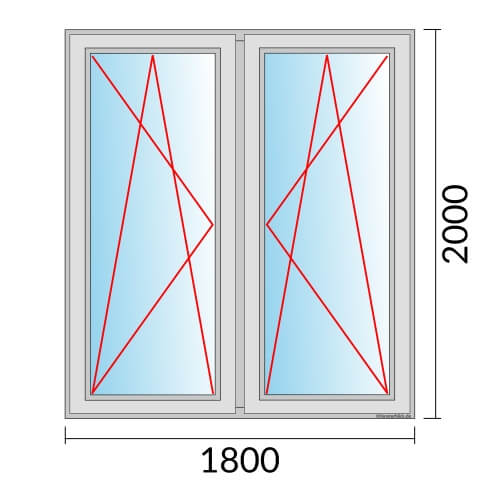 Zweiflügeliges Fenster 180x200 cm mit Dreh-Kipp-Links & Dreh-Kipp-Rechts Öffnung