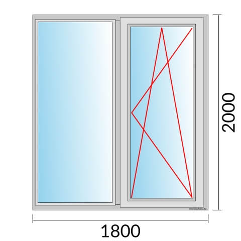 Zweiflügeliges Fenster 180x200 cm mit Festverglasung im Rahmen & Dreh-Kipp-Rechts Öffnung