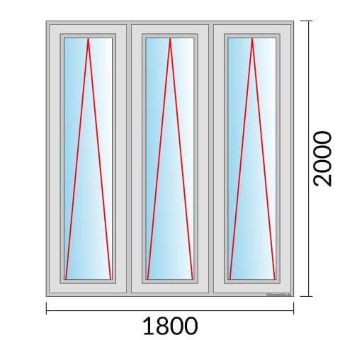 Dreiflügeliges Fenster 180x200 cm mit Kipp Öffnung & mit Kipp Öffnung & mit Kipp Öffnung
