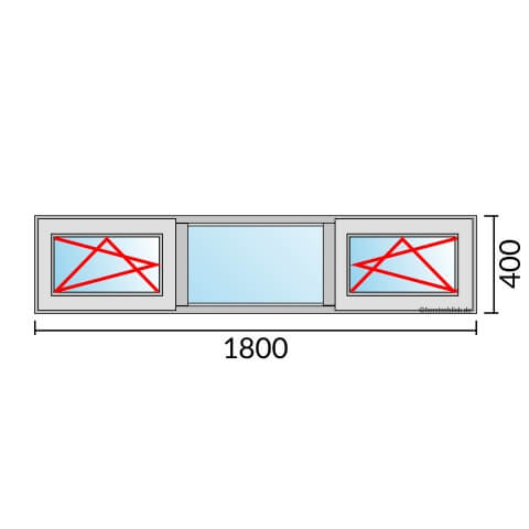 Dreiflügeliges Fenster 180x40 cm mit Dreh-Kipp-Links & Festverglasung & Dreh-Kipp-Rechts Öffnung