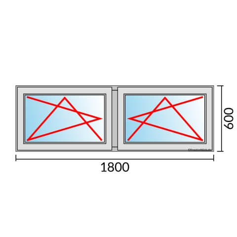 Zweiflügeliges Fenster 180x60 cm mit Dreh-Kipp-Links & Dreh-Kipp-Rechts Öffnung