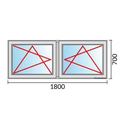 Zweiflügeliges Fenster 180x70 cm mit Dreh-Kipp-Links & Dreh-Kipp-Rechts Öffnung