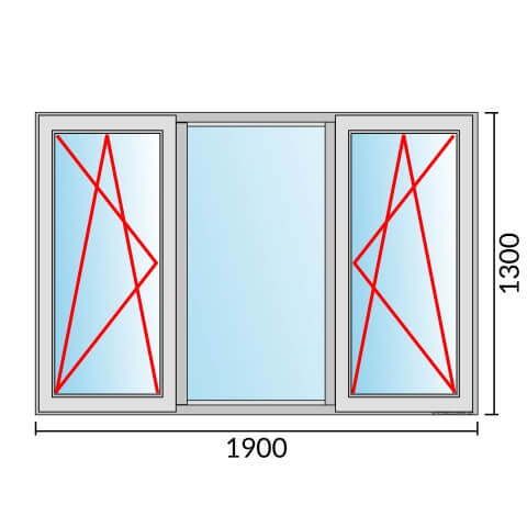 Dreiflügeliges Fenster 190x130 cm mit Dreh-Kipp-Links & Festverglasung & Dreh-Kipp-Rechts Öffnung