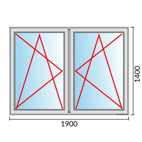 Zweiflügeliges Fenster 190x140 cm mit Dreh-Kipp-Links & Dreh-Kipp-Rechts Öffnung
