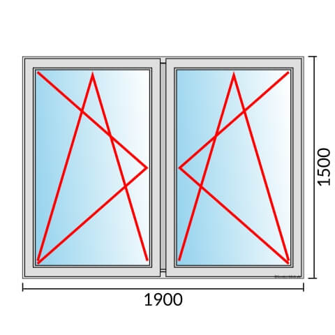 Zweiflügeliges Fenster 190x150 cm mit Dreh-Kipp-Links & Dreh-Kipp-Rechts Öffnung