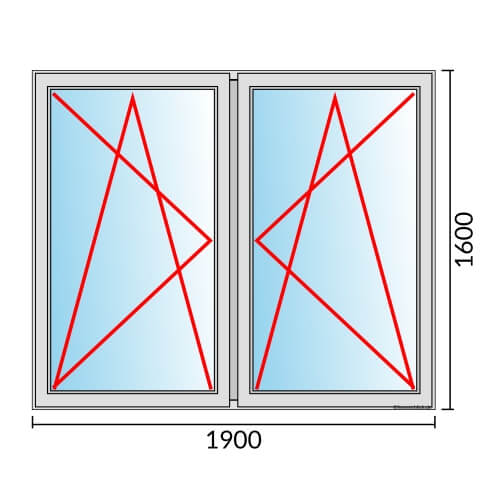 Zweiflügeliges Fenster 190x160 cm mit Dreh-Kipp-Links & Dreh-Kipp-Rechts Öffnung