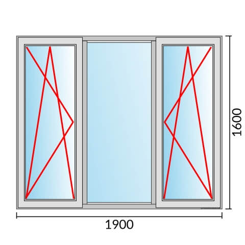 Dreiflügeliges Fenster 190x160 cm mit Dreh-Kipp-Links & Festverglasung & Dreh-Kipp-Rechts Öffnung