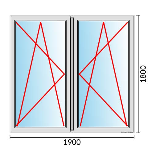 Zweiflügeliges Fenster 190x180 cm mit Dreh-Kipp-Links & Dreh-Kipp-Rechts Öffnung