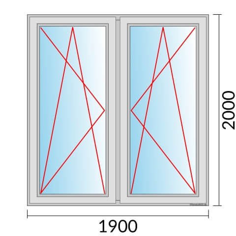 Zweiflügeliges Fenster 190x200 cm mit Dreh-Kipp-Links & Dreh-Kipp-Rechts Öffnung