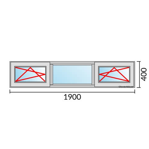 Dreiflügeliges Fenster 190x40 cm mit Dreh-Kipp-Links & Festverglasung & Dreh-Kipp-Rechts Öffnung