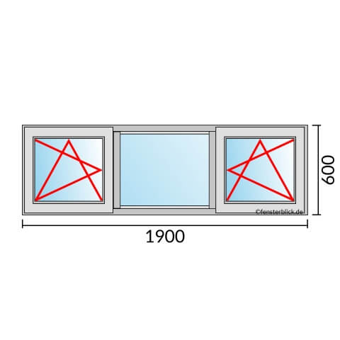 Dreiflügeliges Fenster 190x60 cm mit Dreh-Kipp-Links & Festverglasung & Dreh-Kipp-Rechts Öffnung