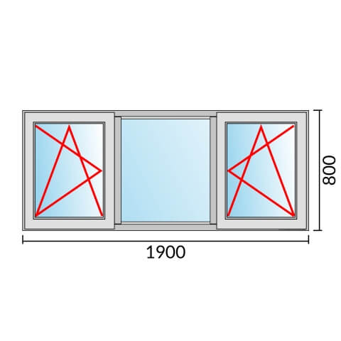 Dreiflügeliges Fenster 190x80 cm mit Dreh-Kipp-Links & Festverglasung & Dreh-Kipp-Rechts Öffnung