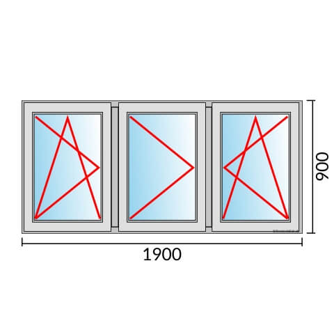 Dreiflügeliges Fenster 190x90 cm mit Dreh-Kipp-Links & Dreh-Links & Dreh-Kipp-Rechts Öffnung