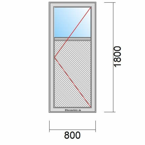 Nebeneingangstür mit Füllung 800x1800mm DR schematische Zeichnung