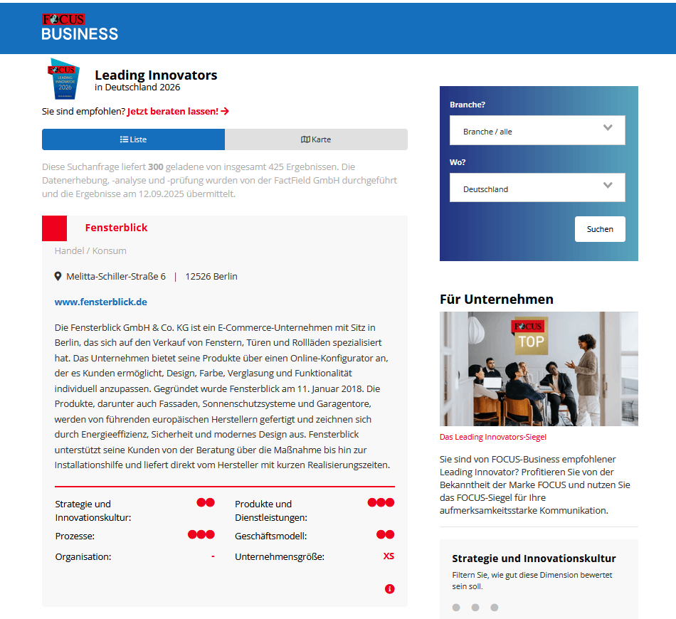 Studie "Leading Innovator 2026" - Fensterblick