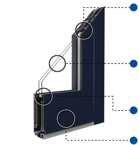 Aluminium Tür Vorteile MB-70 HI in Dunkelblau Profilschnitt