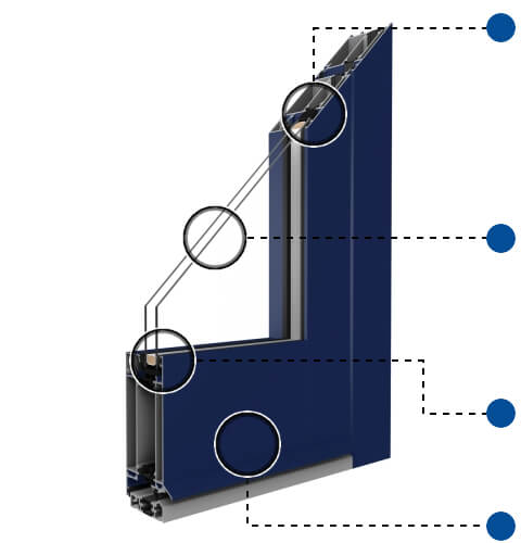 Aluminium Tür Vorteile MB-70 in Blau Profilschnitt