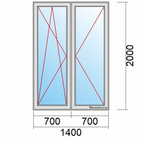 Balkontür 140x200 cm 2-flügelig Dreh-Kipp-Links & Dreh-Rechts technische Details
