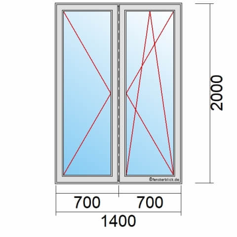 Balkontür 140x200 cm 2-flügelig Dreh-Links & Dreh-Kipp-Rechts mit Stulp technische Details