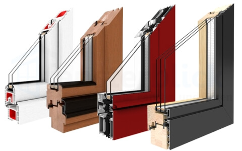 Balkontür Profile aus Kunststoff, Holz, Aluminium und Holz-Alu