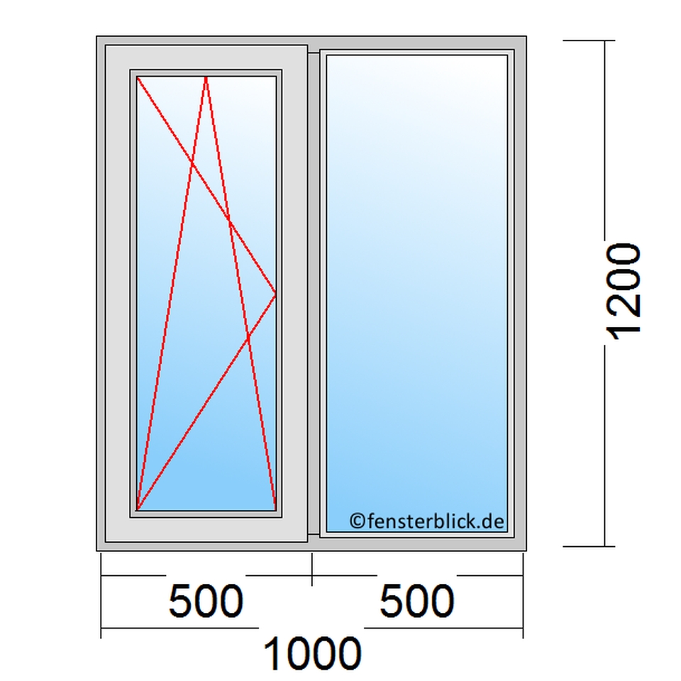 Kunststofffenster, 100x120 cm (1000x1200 mm), weiß, Dreh-Kipp-Fenster