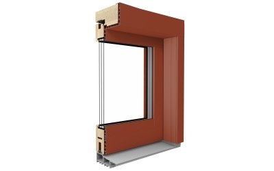HS-Tür Profil aus Holz-Aluminium in Braun
