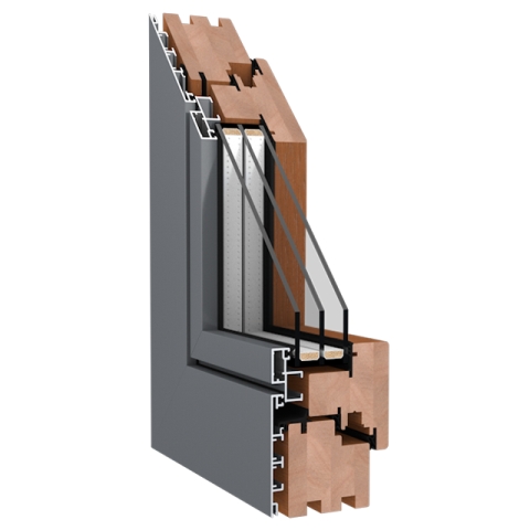 Holz-Aluminium-Duoline-Profil im Querschnitt