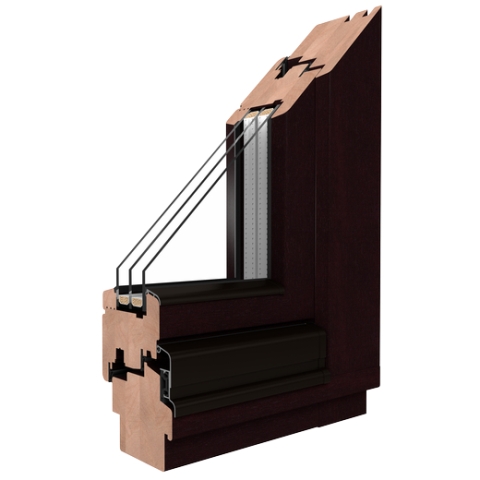 Holzfenster Profil Softline Meranti mit Schwarzbraun Lasur