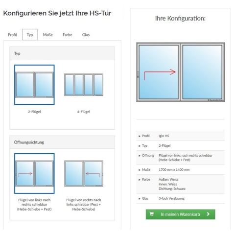 Hebeschiebetür-Konfigurator - Typ-Auswahl