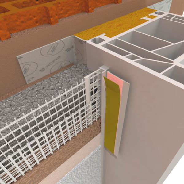 Würth Anputzdichtleiste Standard mit Gewebe montiert am Fensterrahmen